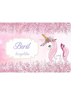 Reysa Tasarım Pembe Unicorn Temalı Baby Shower Afişi 50X70 cm