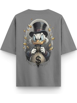 Overoz Varyemez Amca Sırt Baskılı Yarı Oversize Unisex Gri Tshirt 1380