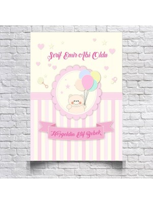 Reysa Tasarım Pembe Sevimli Ayıcık Temalı Baby Shower Afişi 100X150 cm