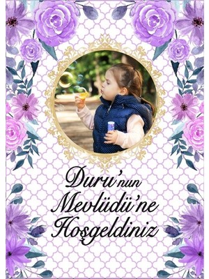 Reysa Tasarım Mor Çiçek Temalı Resimli Mevlüd Afişi  35X50 cm