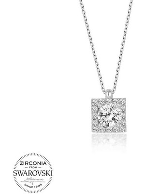 Fm Swarovski Taşlı Gümüş Tektaş Bayan Kolye