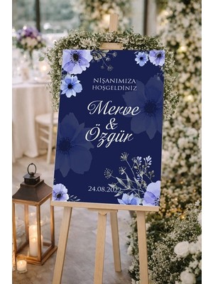Reysa Tasarım Mor Çiçekli  Düğün, Nişan ve Söz Karşılama Panosu – 50X70 cm