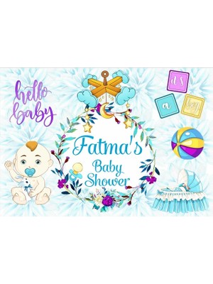Reysa Tasarım Mavi Bebek Arabası Temalı Baby Shower Afişi 35X50 cm