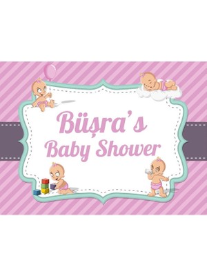 Reysa Tasarım Pembe Bebek ve Oyuncak Temalı Baby Shower Afişi 50X70 cm