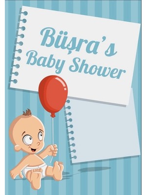 Reysa Tasarım Mavi Çizgili Bebek Temalı Baby Shower Afişi 35X50 cm