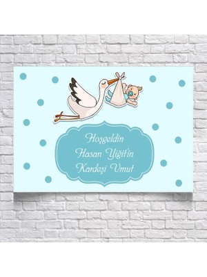 Reysa Tasarım Mavi Leylek Temalı Baby Shower Afişi 100X150 cm