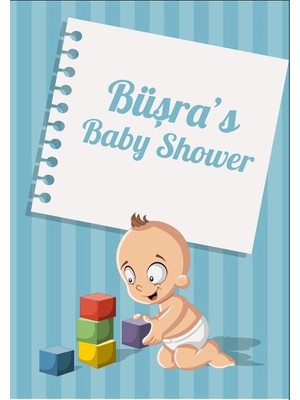 Reysa Tasarım Pembe Çizgili Bebek Temalı Baby Shower Afişi 50X70 cm