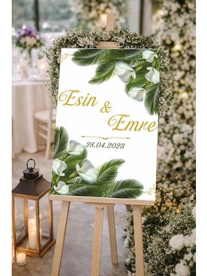Reysa Tasarım Yeşil Dallı Düğün, Nişan ve Söz Karşılama Panosu – 50X70 cm