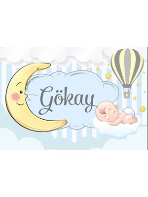 Reysa Tasarım Mavi Ay ve Balon Temalı Baby Shower Afişi 70X100 cm