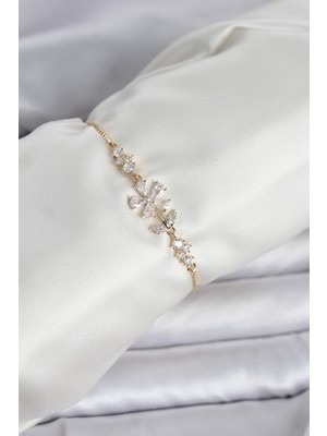 Store Mania Ieg™ Gold Renk Zirkon Taşlı Papatya Model Asansörlü Kadın Bileklik - TJ-BB8334