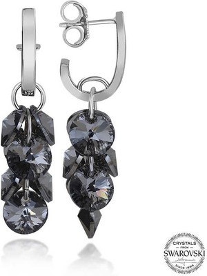 Fm Swarovski Crystal Taşlı Gümüş Salkım Sallantılı Çivili Kadın Küpe