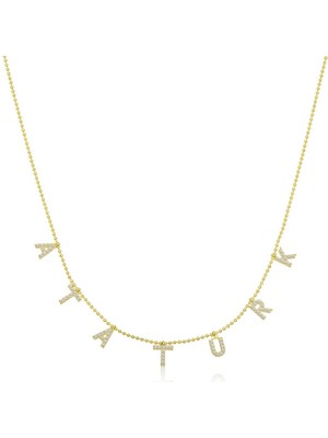 Tienda Elegante Gümüş Gold Atatürk Yazılı Bayan Kolye