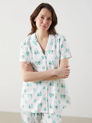 Lc Waikiki Yeni Sezon Gömlek Yaka Desenli Kadın Pijama Üstü