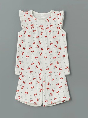 Lc Waikiki Yeni Sezon Kiraz Baskılı Kız Çocuk Şortlu Pijama Takım