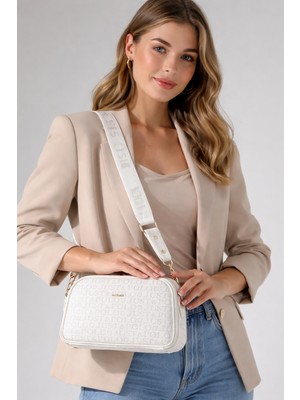 Just Polo Kadın Beyaz 5 Bölmeli Ayarlanabilir Uzun Askılı Omuz Çantası -2053