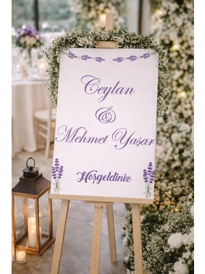 Reysa Tasarım Mor Çiçekli  Düğün, Nişan ve Söz Karşılama Panosu – 50X70 cm
