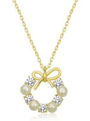 Tienda Elegante Gümüş Gold İnci Kurdele Kadın Kolye