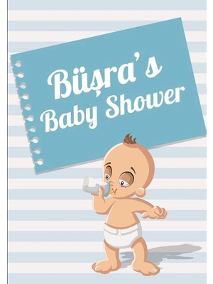 Reysa Tasarım Mavi Çizgili Bebek Temalı Baby Shower Afişi 70X100 cm