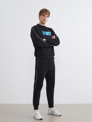 LC Waikiki Siyah Slim Fit Manchester City Baskılı Erkek Jogger Eşofman Altı