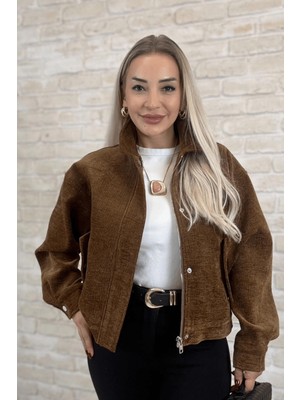 Muna Boutique Vunora Ithal Kahverengi Fermuarlı Kadın Ceket