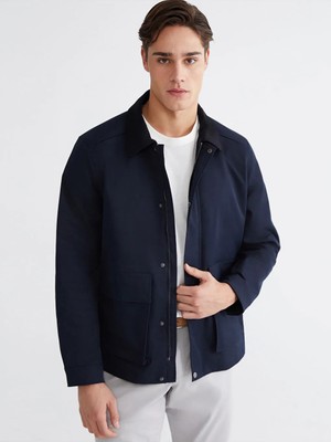 LC Waikiki Lacivert Regular Fit Kadife Yaka Gabardin Erkek Mont