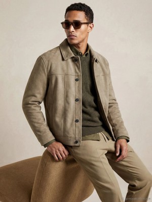 LC Waikiki Yeşil Rahat Kalıp Gömlek Yaka Süet Erkek Mont