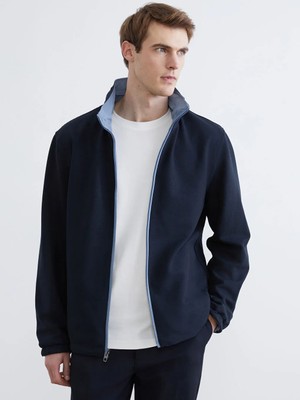 LC Waikiki Mavi Fermuarlı Kapüşonlu Regular Fit Erkek Mont