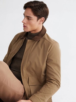 LC Waikiki Kahverengi Regular Fit Kadife Yaka Gabardin Erkek Mont