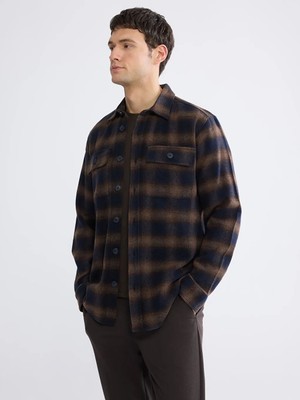 LC Waikiki Kahverengi Rahat Kalıp Ekose Yün Karışımlı Erkek Gömlek Ceket