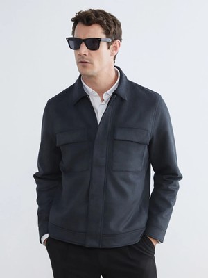 LC Waikiki Petrol Standart Kalıp Süet Görünümlü Erkek Mont