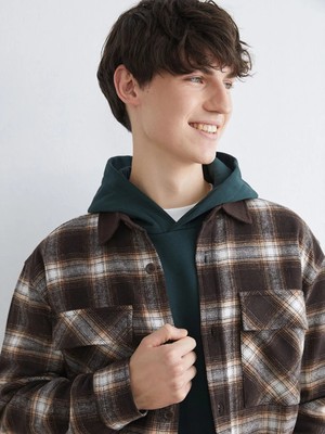 LC Waikiki Kahverengi Regular Fit Yün Karışımlı Ekose Erkek Gömlek Ceket