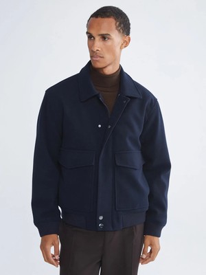 LC Waikiki Lacivert Standart Kalıp Gömlek Yaka Erkek Kaşe Mont