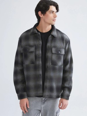 LC Waikiki Haki Uzun Kollu Ekose Erkek Gömlek Ceket Rahat Kalıp Normal Kesim