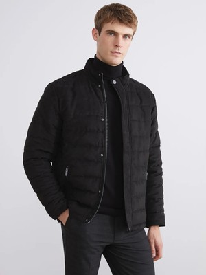 LC Waikiki Siyah Slim Fit Dik Yaka Süet Erkek Mont