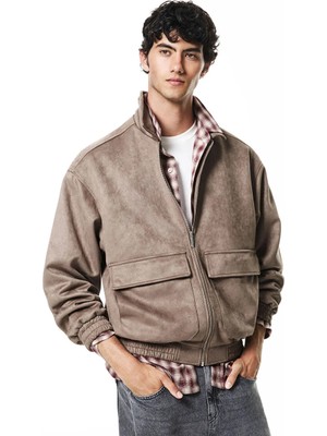 LC Waikiki Kahverengi Rahat Kalıp Gömlek Yaka Süet Erkek Mont