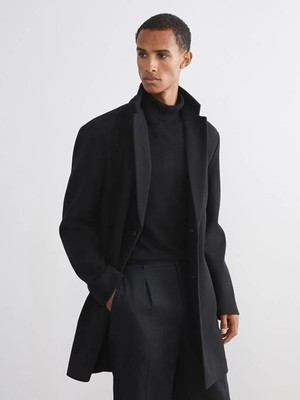 LC Waikiki Siyah Standart Kalıp Erkek Kaşe Kaban