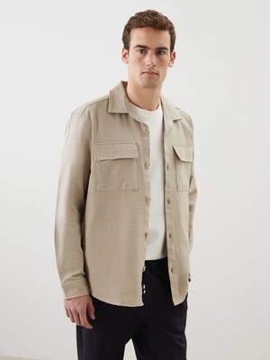 LC Waikiki Bej Regular Fit Uzun Kollu Erkek Gömlek Ceket