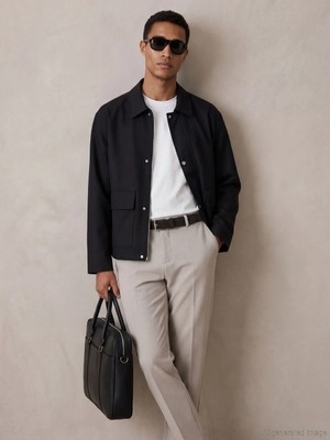 LC Waikiki Siyah Standart Kalıp Erkek Deri Görünümlü Mont