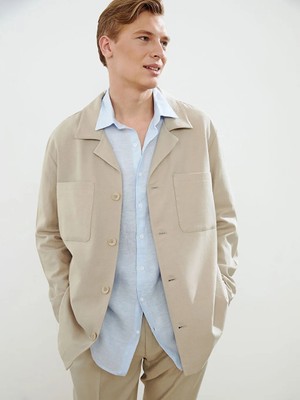 LC Waikiki Bej Regular Fit Uzun Kollu Erkek Gömlek Ceket