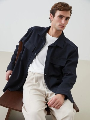 LC Waikiki Lacivert Regular Fit Uzun Kollu Erkek Gömlek Ceket