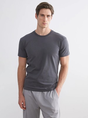 LC Waikiki Gri Bisiklet Yaka Kısa Kollu Erkek Atlet