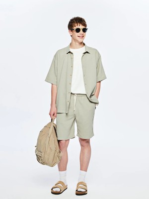 LC Waikiki Yeşil Beli Lastikli Genç Erkek Müslin Şort