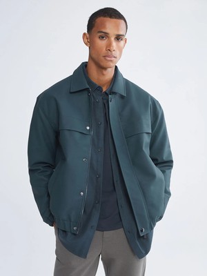 LC Waikiki Petrol Rahat Kalıp Gömlek Yaka Erkek Deri Görünümlü Mont