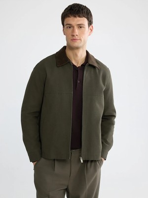 LC Waikiki Haki Rahat Kalıp Kadife Yaka Erkek Mont