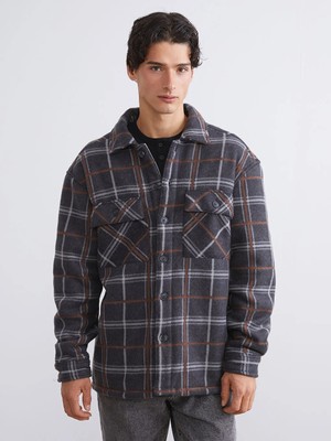 LC Waikiki Antrasit Rahat Kalıp Uzun Kollu Ekose Erkek Gömlek Ceket