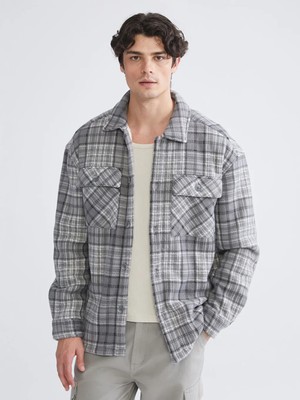 LC Waikiki Gri Rahat Kalıp Ekose Polar Erkek Gömlek Ceket