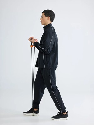 LC Waikiki Siyah Loose Fit Şeritli Erkek Jogger Eşofman Altı