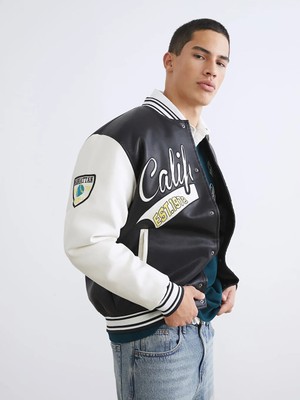 LC Waikiki Siyah Standart Kalıp Nakışlı Erkek Kolej Ceket