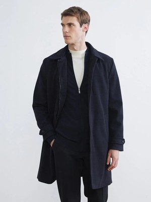 LC Waikiki Lacivert Standart Kalıp Ceket Yaka Erkek Kaşe Kaban