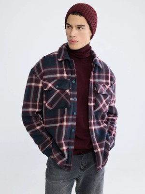 LC Waikiki Lacivert Loose Fit Ekose Erkek Gömlek Ceket